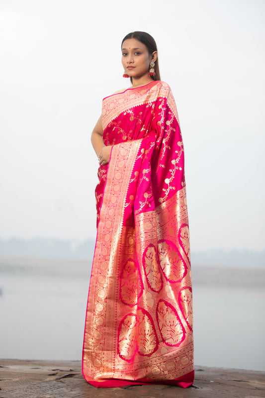 Rani Pink Banarasi Silk Saree