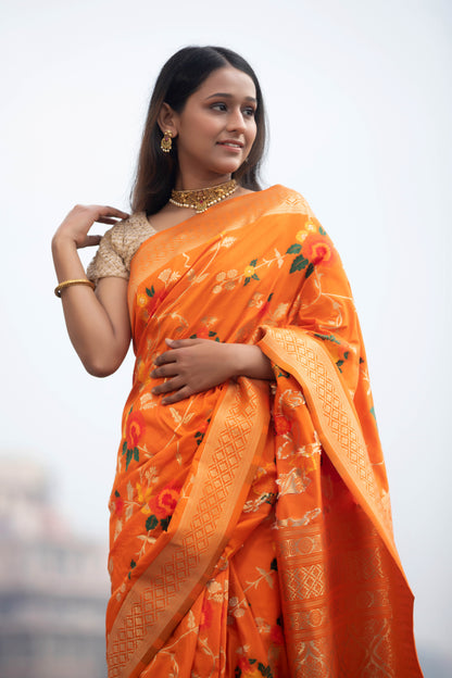 Princeton Orange Banarasi Silk Saree