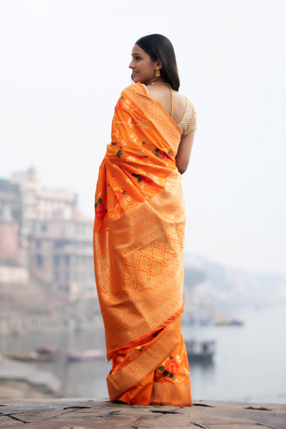 Princeton Orange Banarasi Silk Saree