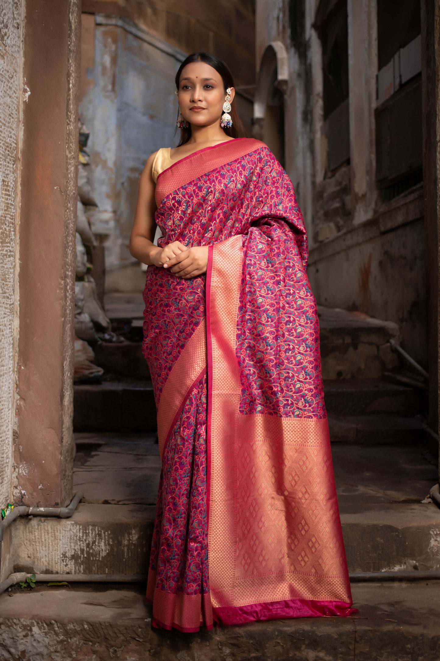 Paradise Pink Pashmina Silk Saree