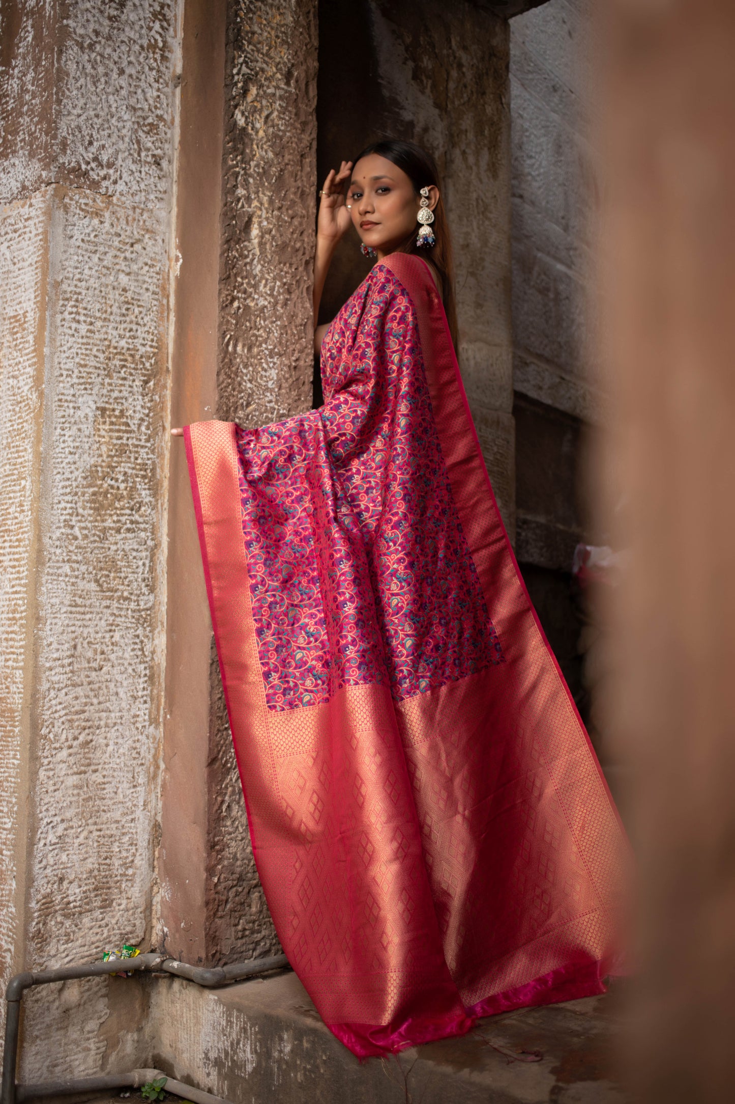 Paradise Pink Pashmina Silk Saree