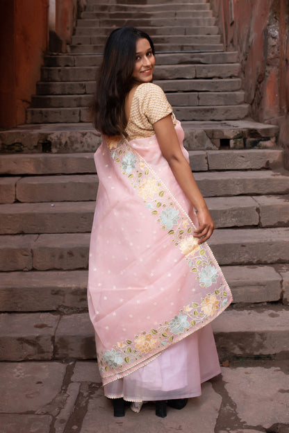 Misty Rose Banarasi Silk Saree