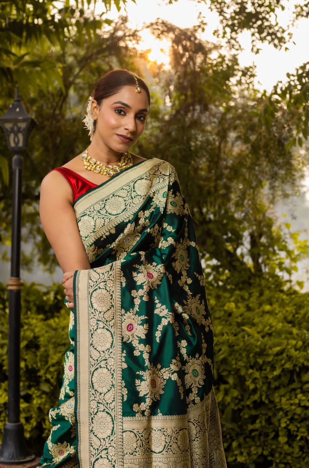 Green Meenakari Work Pure Katan Silk Banarasi Saree