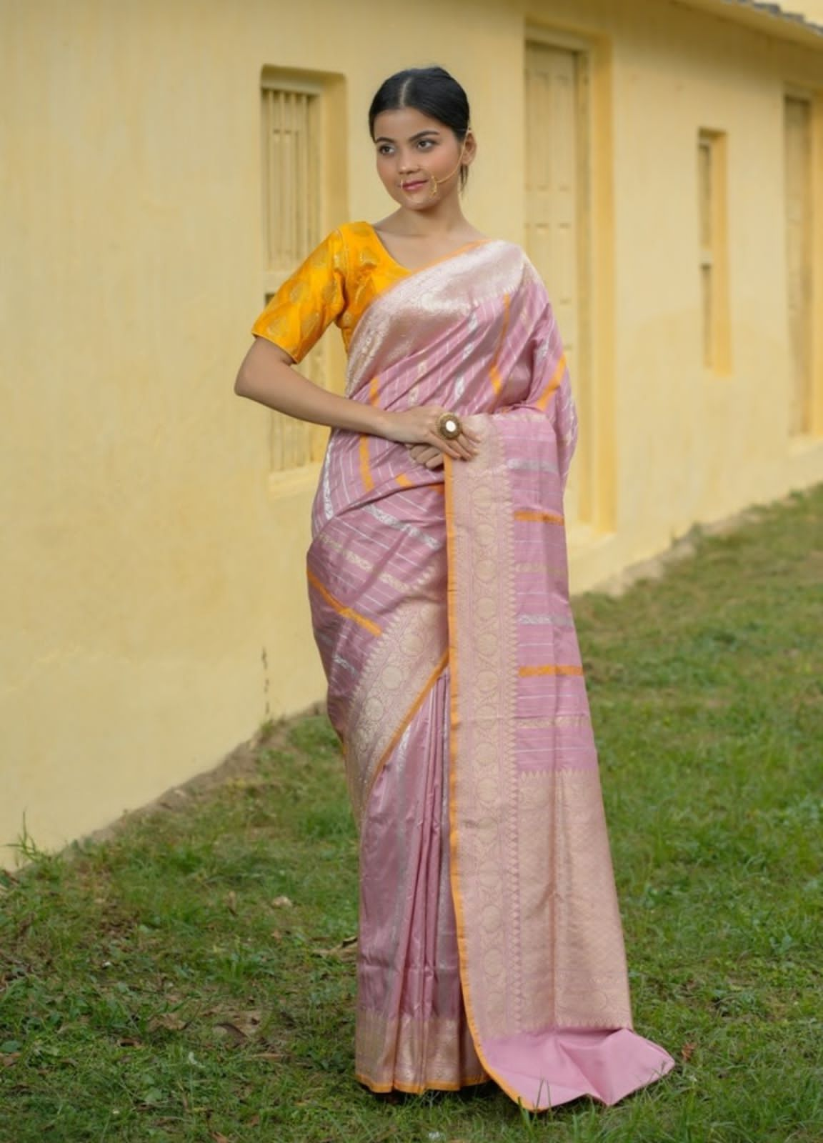 Stripe Design Handloom Pure Katan Silk Banarasi Saree