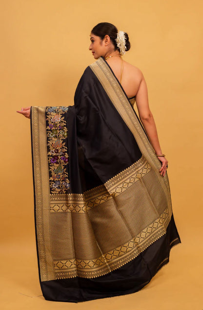 Black Handloom Pure Silk Banarasi Saree