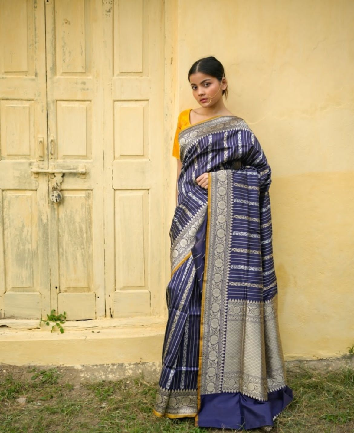 Stripe Design Handloom Pure Katan Silk Banarasi Saree