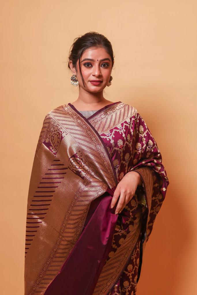 Vine Jaal Pure Katan Silk Banarasi  Saree